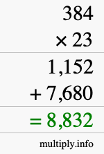 How to calculate 384 times 23 using long multiplication