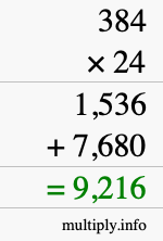 How to calculate 384 times 24 using long multiplication