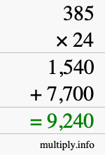How to calculate 385 times 24 using long multiplication