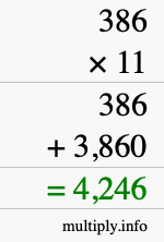 How to calculate 386 times 11 using long multiplication How to calculate 386 times 11 using long multiplication