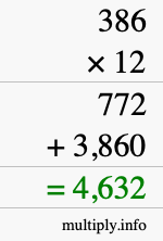 How to calculate 386 times 12 using long multiplication How to calculate 386 times 12 using long multiplication