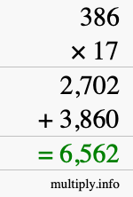 How to calculate 386 times 17 using long multiplication How to calculate 386 times 17 using long multiplication