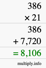 How to calculate 386 times 21 using long multiplication How to calculate 386 times 21 using long multiplication