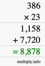 How to calculate 386 times 23 using long multiplication