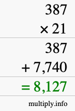 How to calculate 387 times 21 using long multiplication How to calculate 387 times 21 using long multiplication