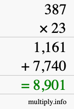 How to calculate 387 times 23 using long multiplication