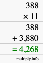 How to calculate 388 times 11 using long multiplication