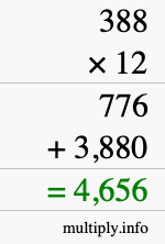How to calculate 388 times 12 using long multiplication How to calculate 388 times 12 using long multiplication