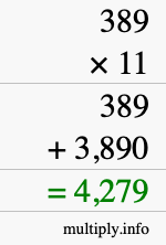 How to calculate 389 times 11 using long multiplication
