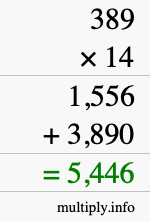 How to calculate 389 times 14 using long multiplication