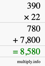 How to calculate 390 times 22 using long multiplication