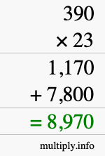 How to calculate 390 times 23 using long multiplication