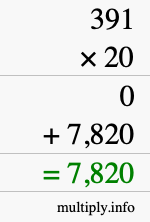 How to calculate 391 times 20 using long multiplication