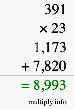 How to calculate 391 times 23 using long multiplication