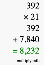 How to calculate 392 times 21 using long multiplication