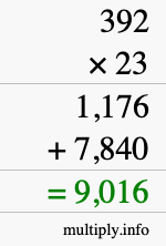 How to calculate 392 times 23 using long multiplication