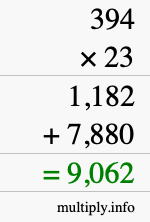 How to calculate 394 times 23 using long multiplication How to calculate 394 times 23 using long multiplication