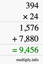 How to calculate 394 times 24 using long multiplication How to calculate 394 times 24 using long multiplication