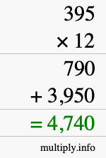 How to calculate 395 times 12 using long multiplication How to calculate 395 times 12 using long multiplication