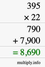 How to calculate 395 times 22 using long multiplication