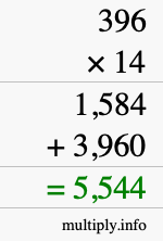 How to calculate 396 times 14 using long multiplication How to calculate 396 times 14 using long multiplication