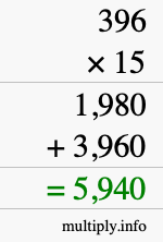 How to calculate 396 times 15 using long multiplication How to calculate 396 times 15 using long multiplication