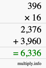 How to calculate 396 times 16 using long multiplication