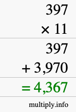 How to calculate 397 times 11 using long multiplication