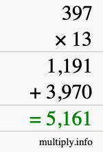 How to calculate 397 times 13 using long multiplication How to calculate 397 times 13 using long multiplication