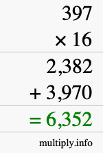 How to calculate 397 times 16 using long multiplication