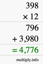 How to calculate 398 times 12 using long multiplication How to calculate 398 times 12 using long multiplication