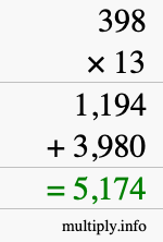 How to calculate 398 times 13 using long multiplication How to calculate 398 times 13 using long multiplication