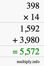 How to calculate 398 times 14 using long multiplication How to calculate 398 times 14 using long multiplication