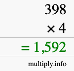How to calculate 398 times 4 using long multiplication