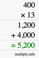 How to calculate 400 times 13 using long multiplication How to calculate 400 times 13 using long multiplication