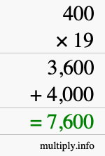 How to calculate 400 times 19 using long multiplication How to calculate 400 times 19 using long multiplication