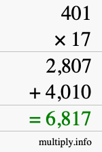 How to calculate 401 times 17 using long multiplication