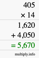 How to calculate 405 times 14 using long multiplication How to calculate 405 times 14 using long multiplication