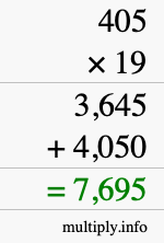 How to calculate 405 times 19 using long multiplication