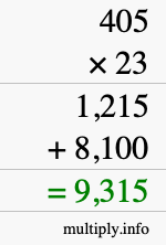 How to calculate 405 times 23 using long multiplication How to calculate 405 times 23 using long multiplication