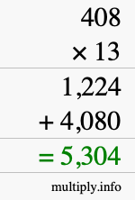How to calculate 408 times 13 using long multiplication