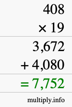 How to calculate 408 times 19 using long multiplication
