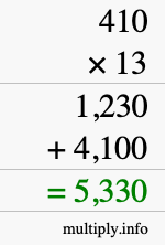 How to calculate 410 times 13 using long multiplication How to calculate 410 times 13 using long multiplication