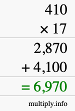 How to calculate 410 times 17 using long multiplication How to calculate 410 times 17 using long multiplication