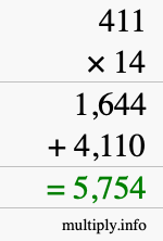 How to calculate 411 times 14 using long multiplication How to calculate 411 times 14 using long multiplication