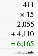How to calculate 411 times 15 using long multiplication How to calculate 411 times 15 using long multiplication
