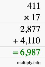 How to calculate 411 times 17 using long multiplication How to calculate 411 times 17 using long multiplication