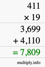 How to calculate 411 times 19 using long multiplication