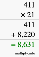 How to calculate 411 times 21 using long multiplication How to calculate 411 times 21 using long multiplication