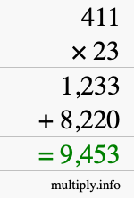 How to calculate 411 times 23 using long multiplication How to calculate 411 times 23 using long multiplication